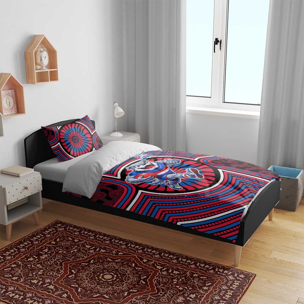 Western Bulldogs Bedding Set Indigenous Monochrome Dot Art Mascot Style