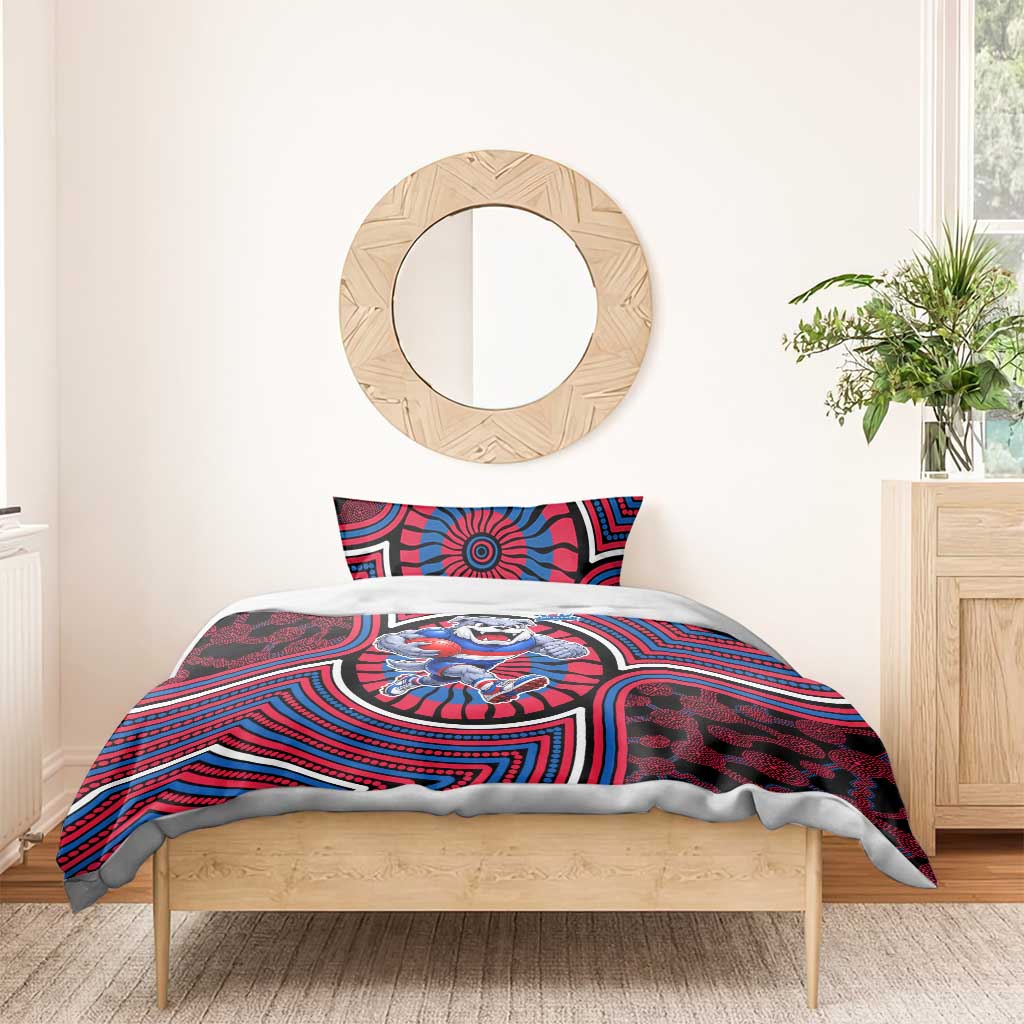 Western Bulldogs Bedding Set Indigenous Monochrome Dot Art Mascot Style
