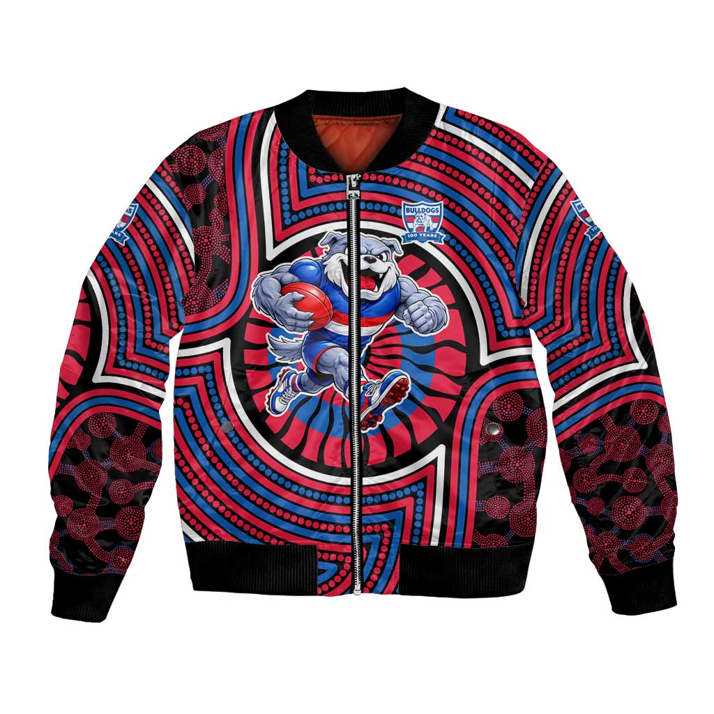 Western Bulldogs Bomber Jacket Indigenous Monochrome Dot Art Mascot Style