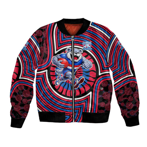 Western Bulldogs Bomber Jacket Indigenous Monochrome Dot Art Mascot Style