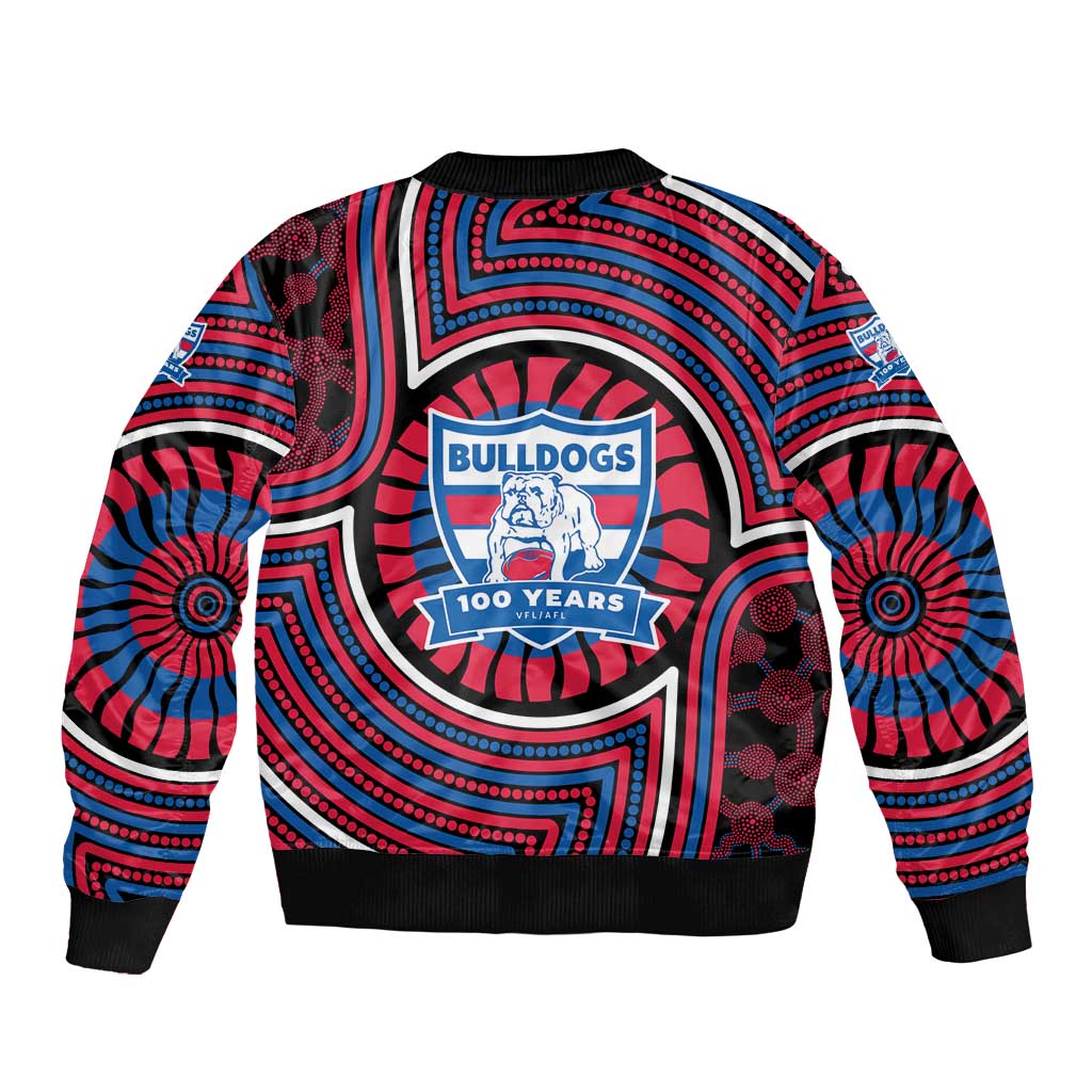 Western Bulldogs Bomber Jacket Indigenous Monochrome Dot Art Mascot Style