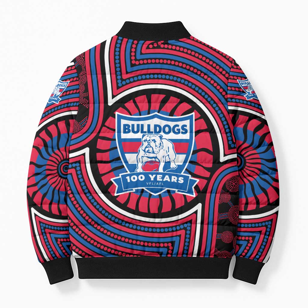 Western Bulldogs Bomber Puffer Jacket Indigenous Monochrome Dot Art Mascot Style