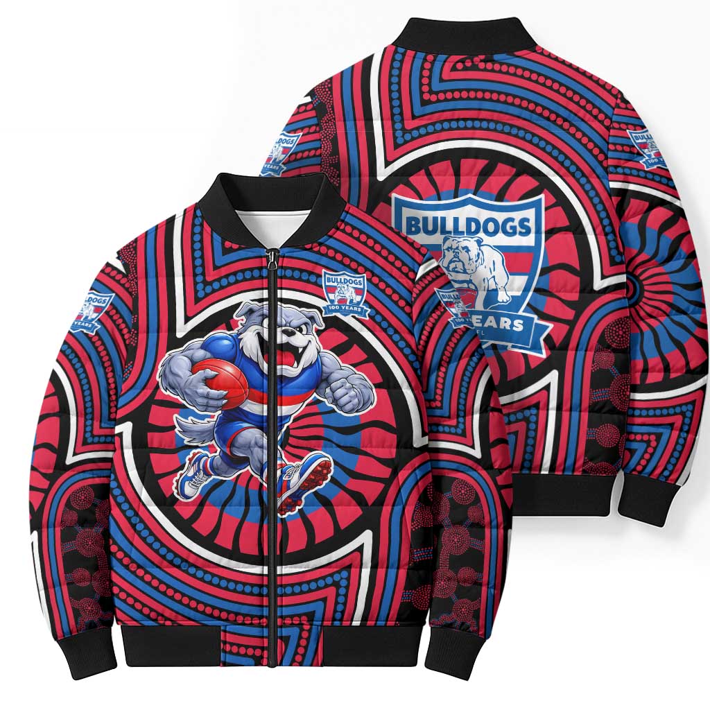 Western Bulldogs Bomber Puffer Jacket Indigenous Monochrome Dot Art Mascot Style