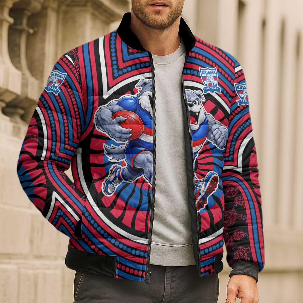 Western Bulldogs Bomber Puffer Jacket Indigenous Monochrome Dot Art Mascot Style