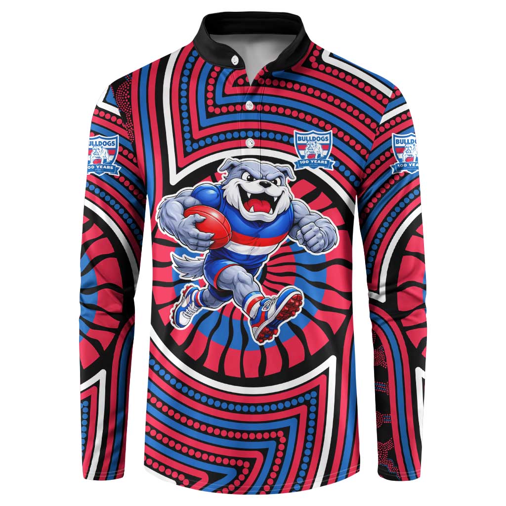 Western Bulldogs Button Sweatshirt Indigenous Monochrome Dot Art Mascot Style