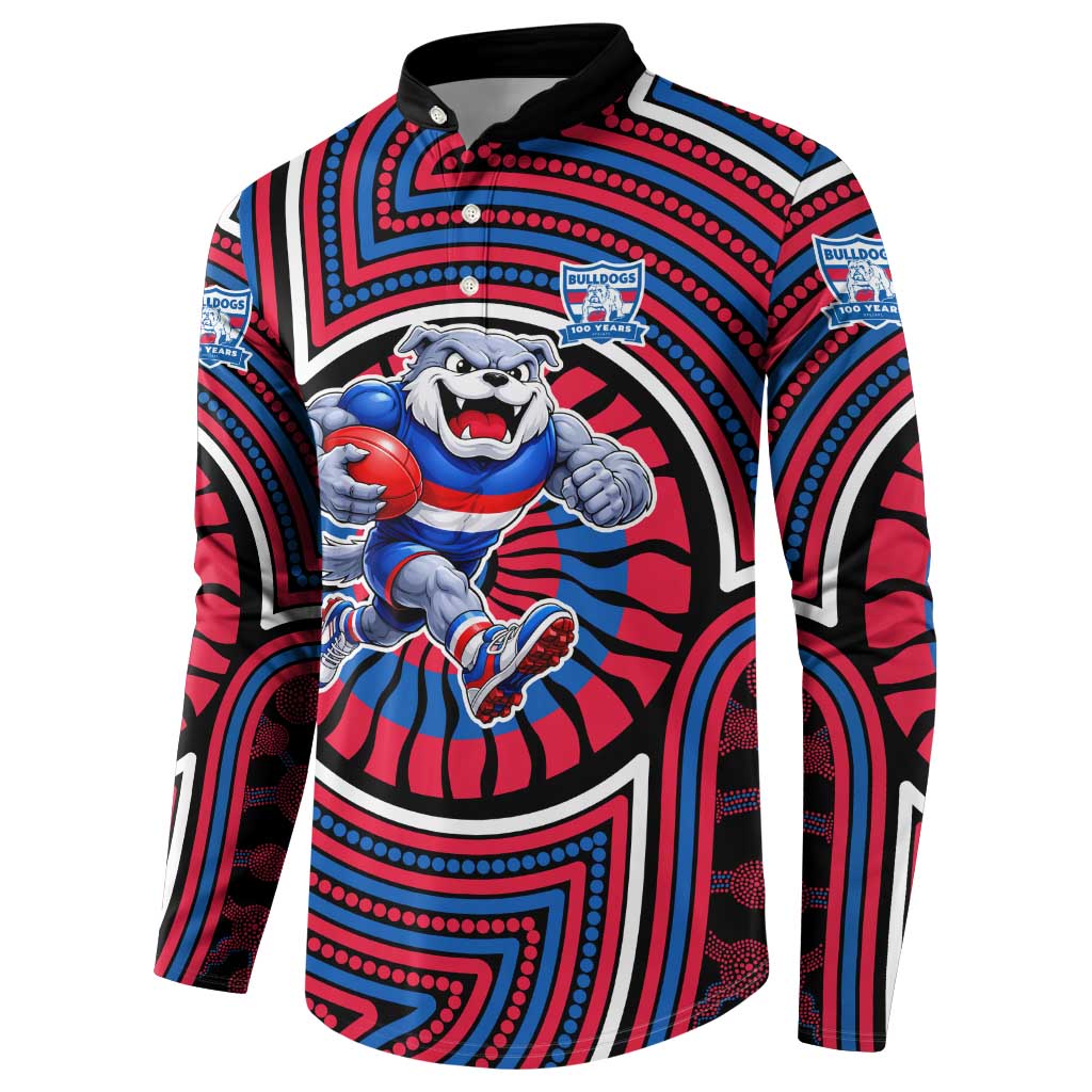 Western Bulldogs Button Sweatshirt Indigenous Monochrome Dot Art Mascot Style
