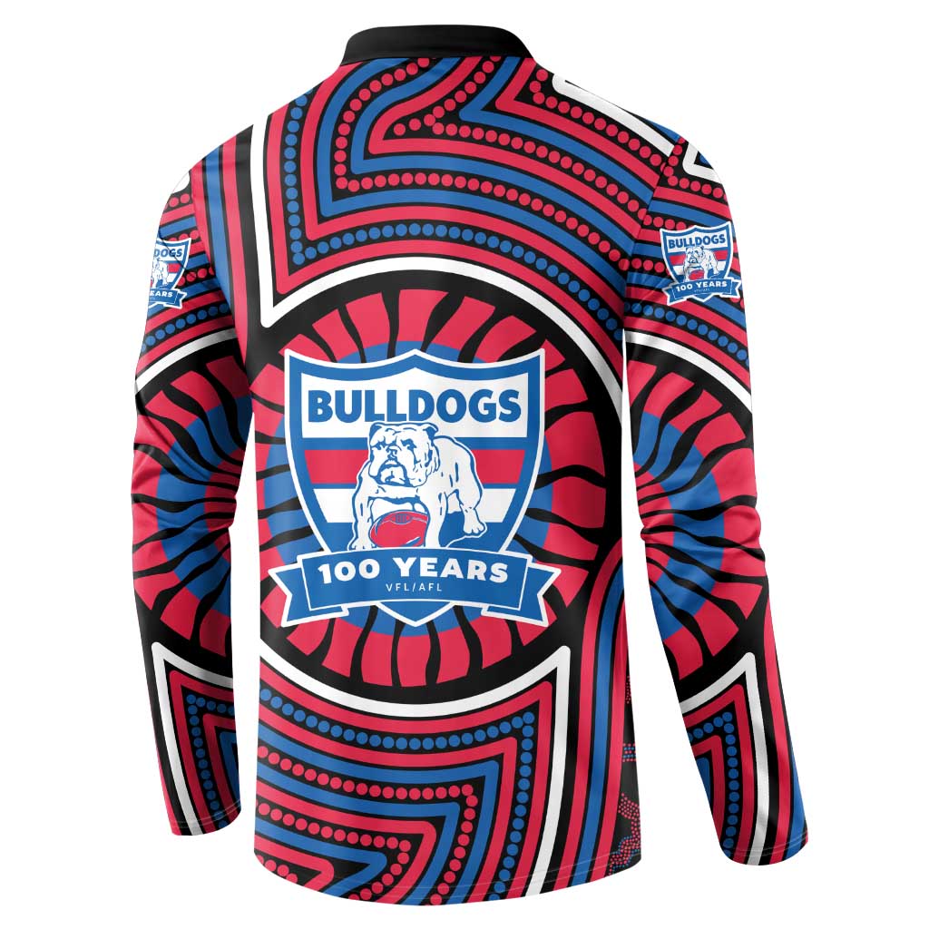Western Bulldogs Button Sweatshirt Indigenous Monochrome Dot Art Mascot Style