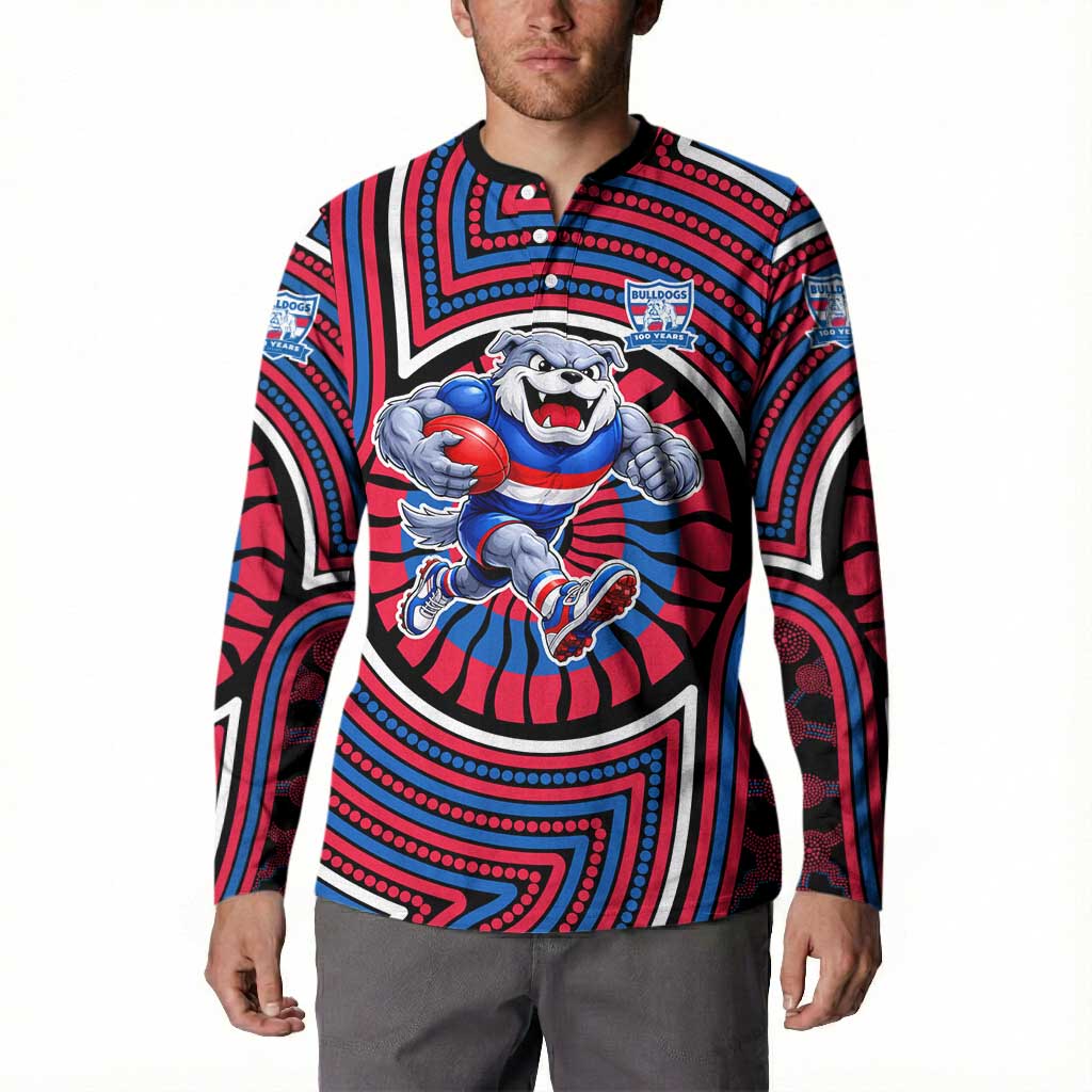 Western Bulldogs Button Sweatshirt Indigenous Monochrome Dot Art Mascot Style