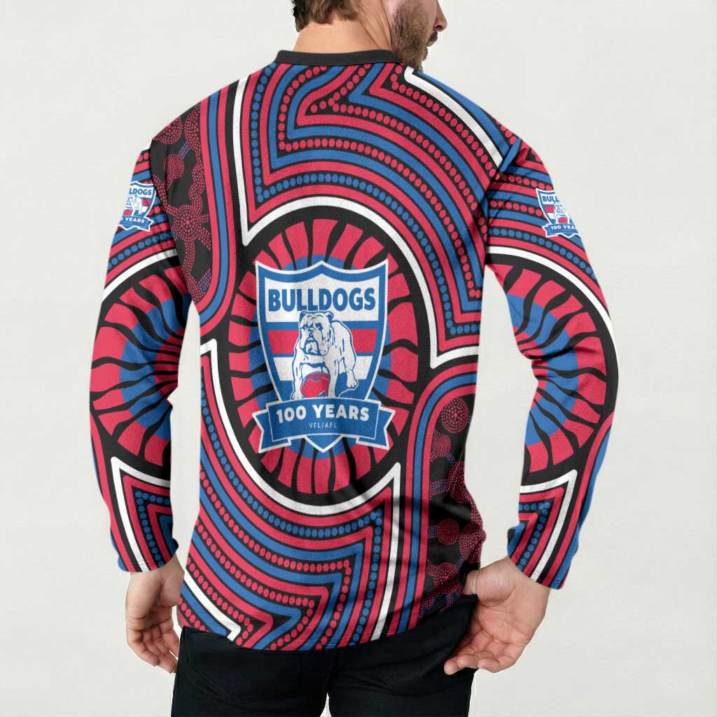 Western Bulldogs Button Sweatshirt Indigenous Monochrome Dot Art Mascot Style