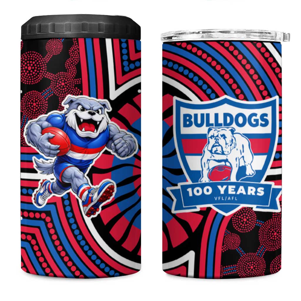 Western Bulldogs 4 in 1 Can Cooler Tumbler Indigenous Monochrome Dot Art Mascot Style