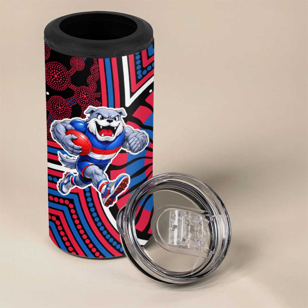 Western Bulldogs 4 in 1 Can Cooler Tumbler Indigenous Monochrome Dot Art Mascot Style