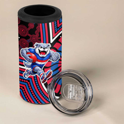 Western Bulldogs 4 in 1 Can Cooler Tumbler Indigenous Monochrome Dot Art Mascot Style
