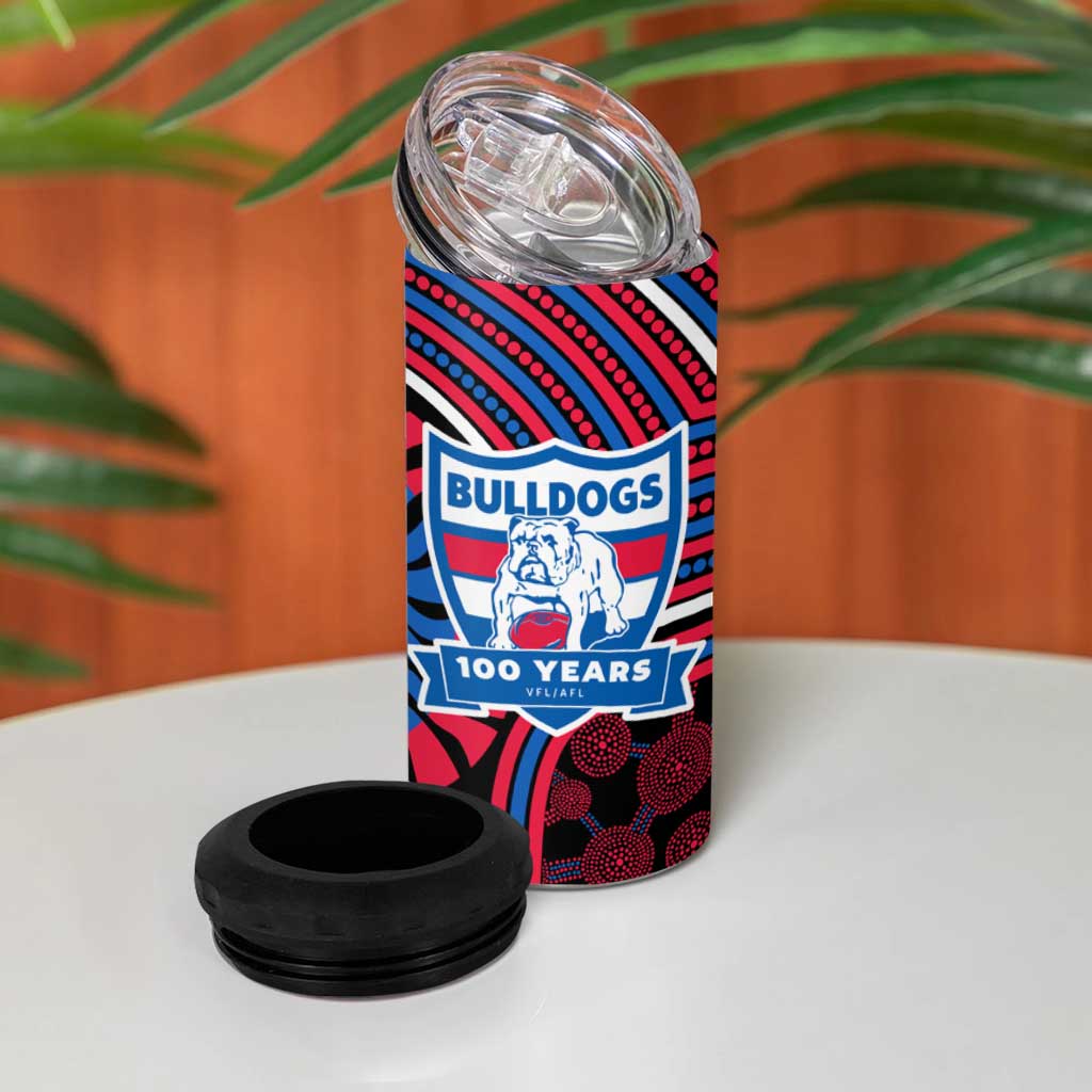 Western Bulldogs 4 in 1 Can Cooler Tumbler Indigenous Monochrome Dot Art Mascot Style