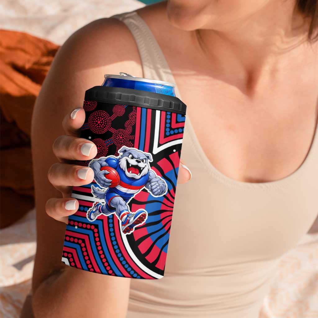 Western Bulldogs 4 in 1 Can Cooler Tumbler Indigenous Monochrome Dot Art Mascot Style