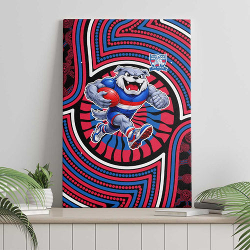Western Bulldogs Canvas Wall Art Indigenous Monochrome Dot Art Mascot Style
