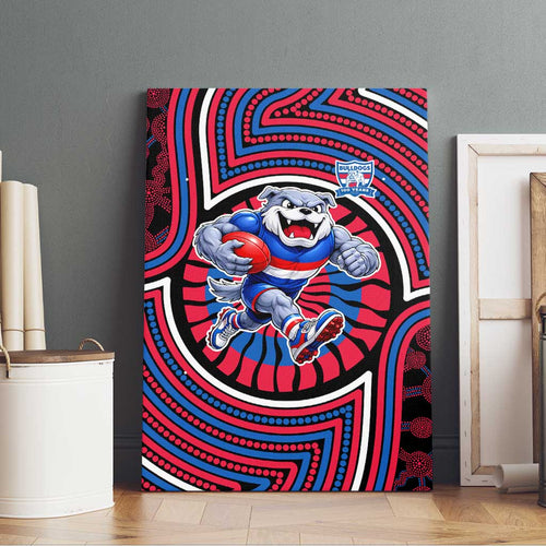 Western Bulldogs Canvas Wall Art Indigenous Monochrome Dot Art Mascot Style