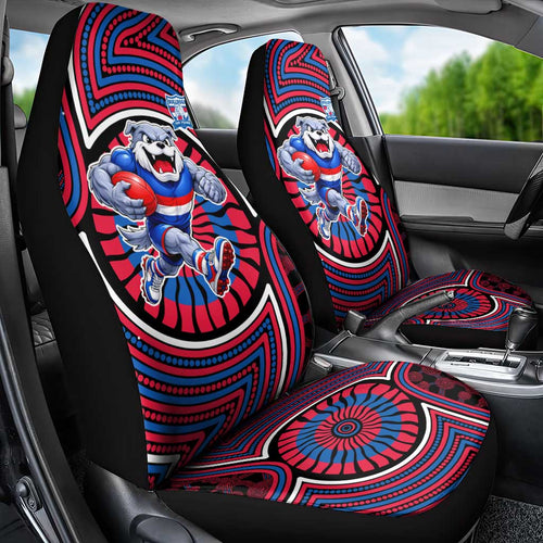 Western Bulldogs Car Seat Cover Indigenous Monochrome Dot Art Mascot Style
