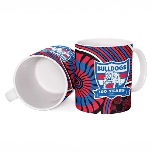 Western Bulldogs Ceramic Mug Indigenous Monochrome Dot Art Mascot Style
