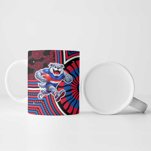 Western Bulldogs Ceramic Mug Indigenous Monochrome Dot Art Mascot Style