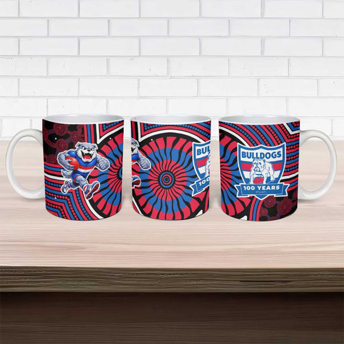 Western Bulldogs Ceramic Mug Indigenous Monochrome Dot Art Mascot Style