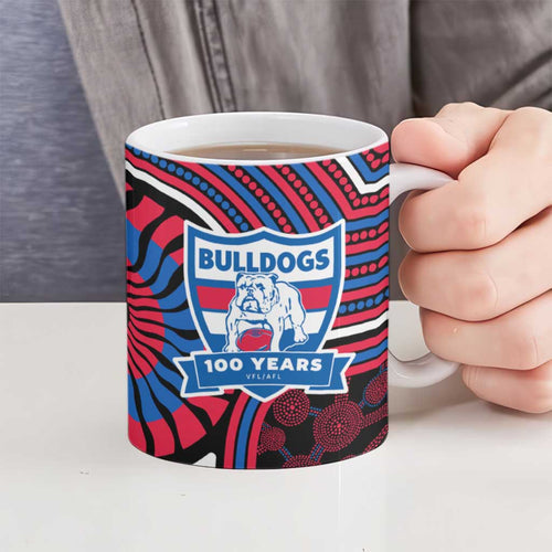Western Bulldogs Ceramic Mug Indigenous Monochrome Dot Art Mascot Style