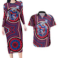 Western Bulldogs Couples Matching Long Sleeve Bodycon Dress and Hawaiian Shirt Indigenous Monochrome Dot Art Mascot Style