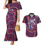 Western Bulldogs Couples Matching Mermaid Dress and Hawaiian Shirt Indigenous Monochrome Dot Art Mascot Style