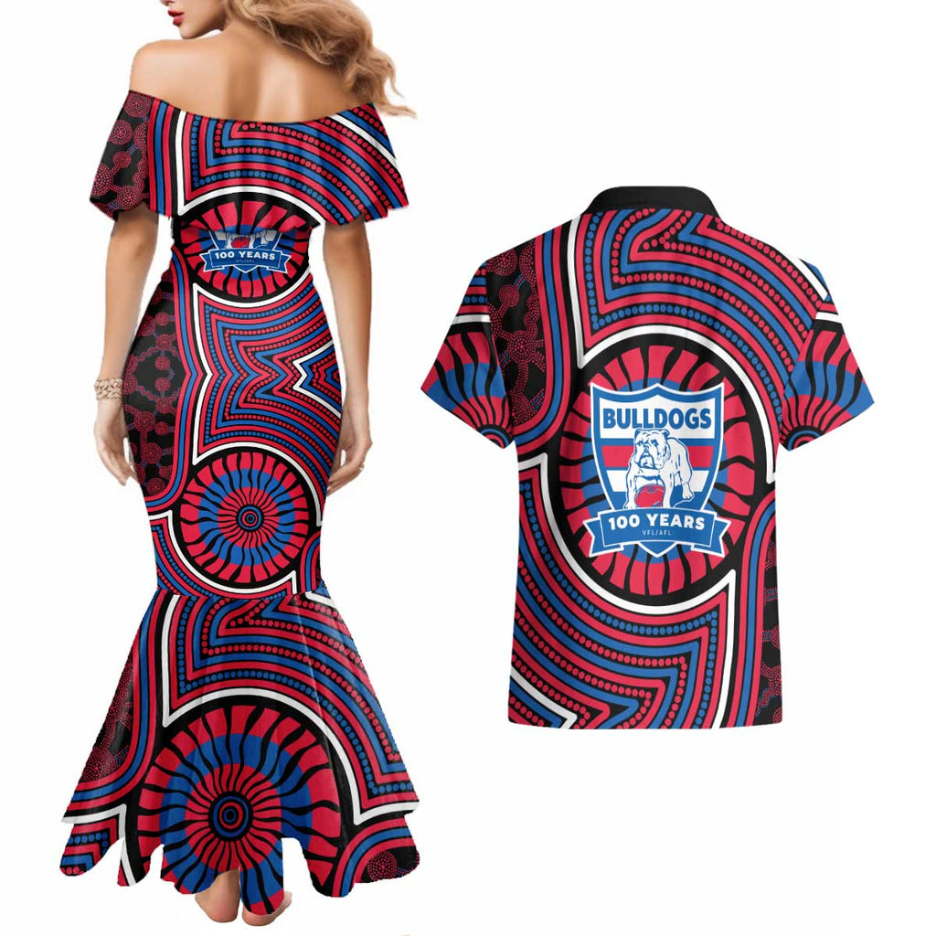 Western Bulldogs Couples Matching Mermaid Dress and Hawaiian Shirt Indigenous Monochrome Dot Art Mascot Style