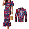 Western Bulldogs Couples Matching Mermaid Dress and Long Sleeve Button Shirt Indigenous Monochrome Dot Art Mascot Style