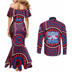 Western Bulldogs Couples Matching Mermaid Dress and Long Sleeve Button Shirt Indigenous Monochrome Dot Art Mascot Style