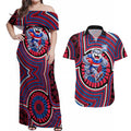 Western Bulldogs Couples Matching Off Shoulder Maxi Dress and Hawaiian Shirt Indigenous Monochrome Dot Art Mascot Style