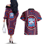 Western Bulldogs Couples Matching Off The Shoulder Long Sleeve Dress and Hawaiian Shirt Indigenous Monochrome Dot Art Mascot Style
