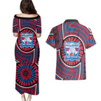 Western Bulldogs Couples Matching Puletasi and Hawaiian Shirt Indigenous Monochrome Dot Art Mascot Style
