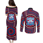 Western Bulldogs Couples Matching Puletasi and Long Sleeve Button Shirt Indigenous Monochrome Dot Art Mascot Style