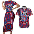 Western Bulldogs Couples Matching Short Sleeve Bodycon Dress and Hawaiian Shirt Indigenous Monochrome Dot Art Mascot Style