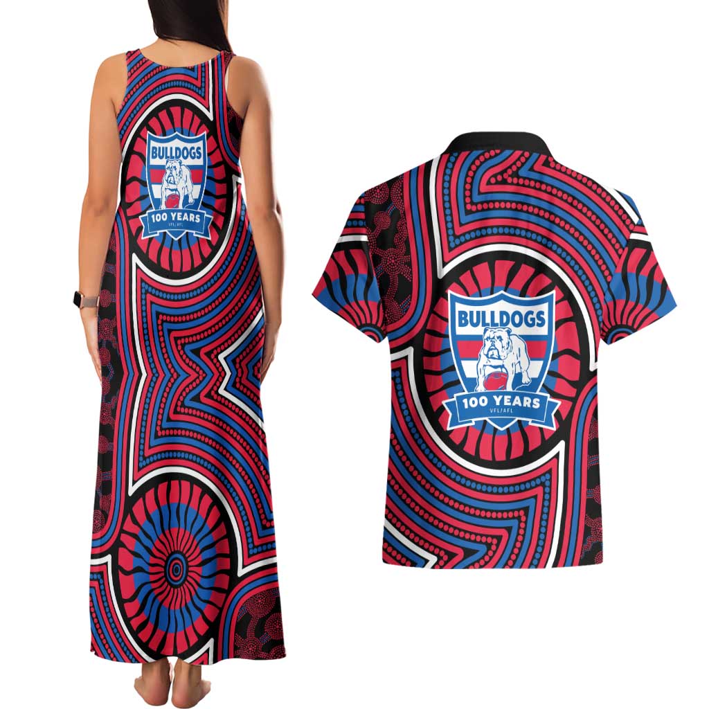 Western Bulldogs Couples Matching Tank Maxi Dress and Hawaiian Shirt Indigenous Monochrome Dot Art Mascot Style