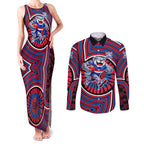 Western Bulldogs Couples Matching Tank Maxi Dress and Long Sleeve Button Shirt Indigenous Monochrome Dot Art Mascot Style