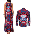 Western Bulldogs Couples Matching Tank Maxi Dress and Long Sleeve Button Shirt Indigenous Monochrome Dot Art Mascot Style