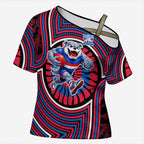 Western Bulldogs Cross Shoulder Shirt Indigenous Monochrome Dot Art Mascot Style