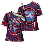 Western Bulldogs Cross Shoulder Shirt Indigenous Monochrome Dot Art Mascot Style