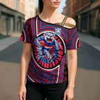 Western Bulldogs Cross Shoulder Shirt Indigenous Monochrome Dot Art Mascot Style