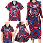 Western Bulldogs Family Matching Long Sleeve Bodycon Dress and Hawaiian Shirt Indigenous Monochrome Dot Art Mascot Style
