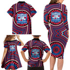 Western Bulldogs Family Matching Long Sleeve Bodycon Dress and Hawaiian Shirt Indigenous Monochrome Dot Art Mascot Style