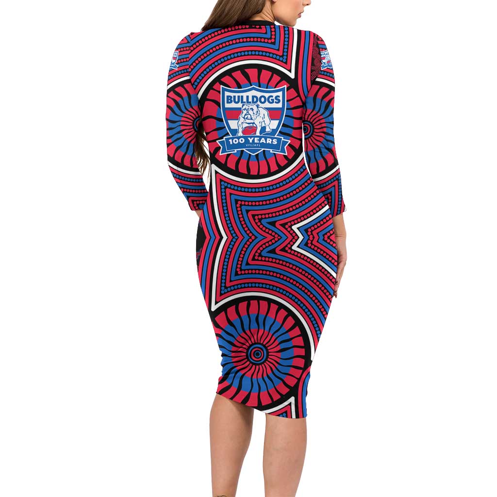 Western Bulldogs Family Matching Long Sleeve Bodycon Dress and Hawaiian Shirt Indigenous Monochrome Dot Art Mascot Style
