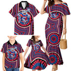 Western Bulldogs Family Matching Mermaid Dress and Hawaiian Shirt Indigenous Monochrome Dot Art Mascot Style