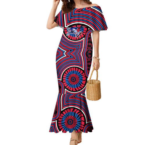 Western Bulldogs Family Matching Mermaid Dress and Hawaiian Shirt Indigenous Monochrome Dot Art Mascot Style