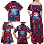 Western Bulldogs Family Matching Off Shoulder Maxi Dress and Hawaiian Shirt Indigenous Monochrome Dot Art Mascot Style