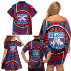Western Bulldogs Family Matching Off Shoulder Short Dress and Hawaiian Shirt Indigenous Monochrome Dot Art Mascot Style