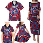 Western Bulldogs Family Matching Puletasi and Hawaiian Shirt Indigenous Monochrome Dot Art Mascot Style