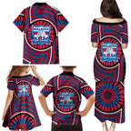 Western Bulldogs Family Matching Puletasi and Hawaiian Shirt Indigenous Monochrome Dot Art Mascot Style
